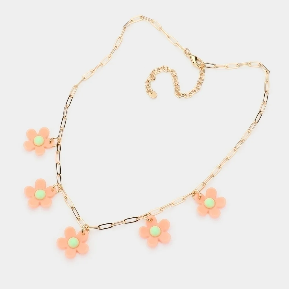 NEW Peach Retro Flower Daisy Daisies Link Necklace